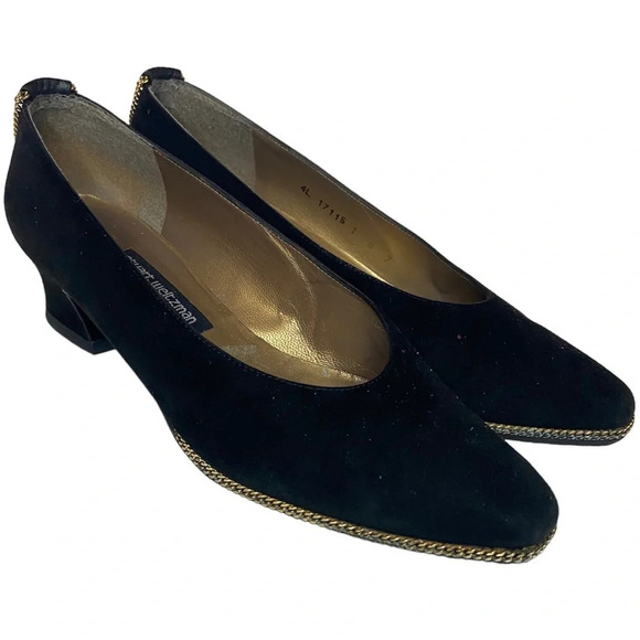 Stuart Weitzman for Browns black gold detail heels  Sz 7 - Picture 1 of 9